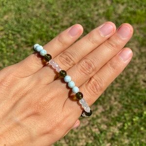 Larimar, Morganite, and Moldavite Crystal Bracelet